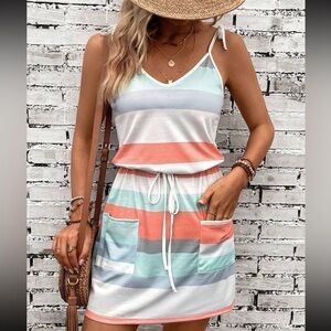 Spaghetti Strap Dress With Adjustable Shoulder Straps And Waist Drawstring NWOT